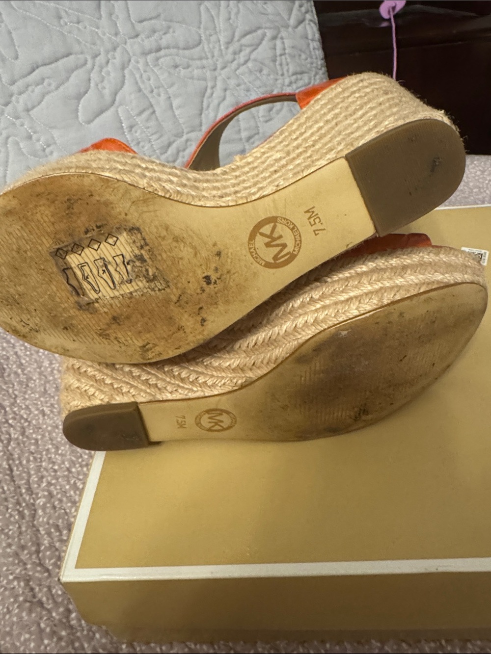 Michael Kors Croc-Embossed Orange Wedge Sandals - Picture 4 of 5